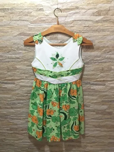 Vestido Infantil Florido Verde