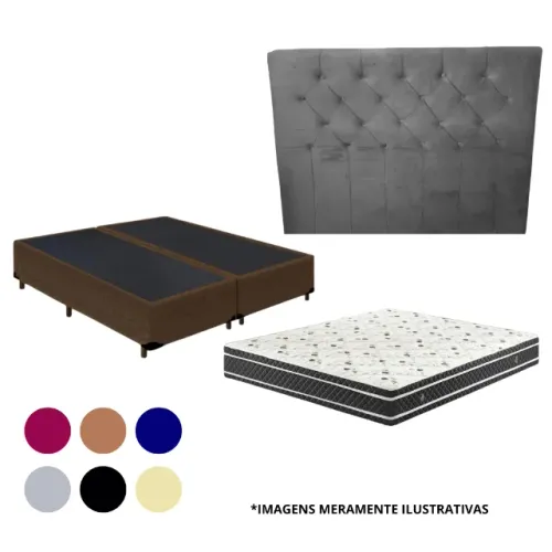 Cama Base Queen com Colchão Molas Bonnel e Cabeceira - Novo, Direto da Fábrica