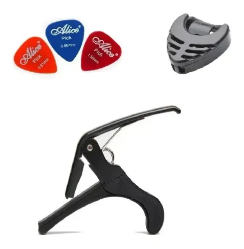 Capotraste De Metal P/ Violão + Porta Palhetas + 3 Palhetas