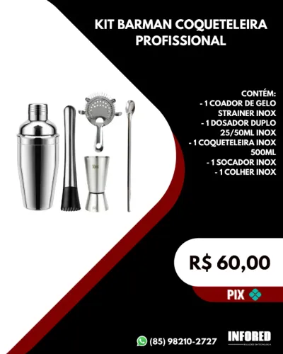 Kit barman coqueteleira profissional