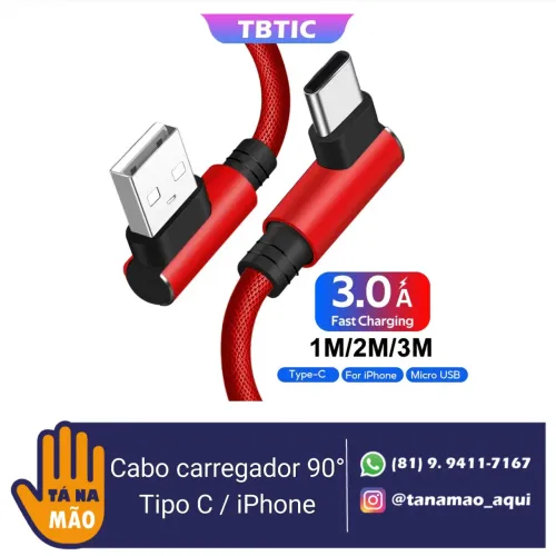 Cabo Carregador 90° Tipo C