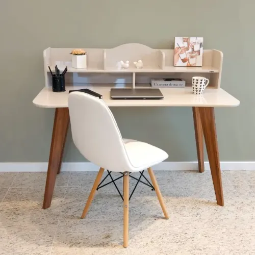 NOVA | Escrivaninha em MDF 120cm com Nichos Off White - Fazemos Entrega