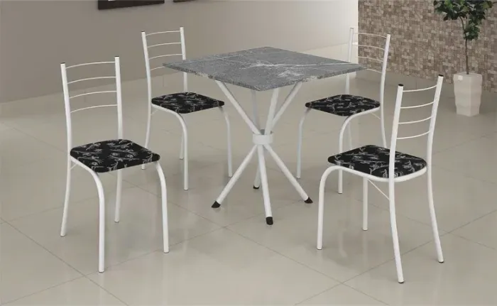 Mesa Com 4 Cadeiras Rio Base Ipanema Branca Tampo em Granito Teixeira - Entrega Rápida!