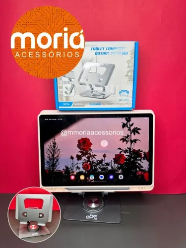 Suporte Base Giratório 360º Ajustável Alumínio Para Tablet/ iPad Dobrável