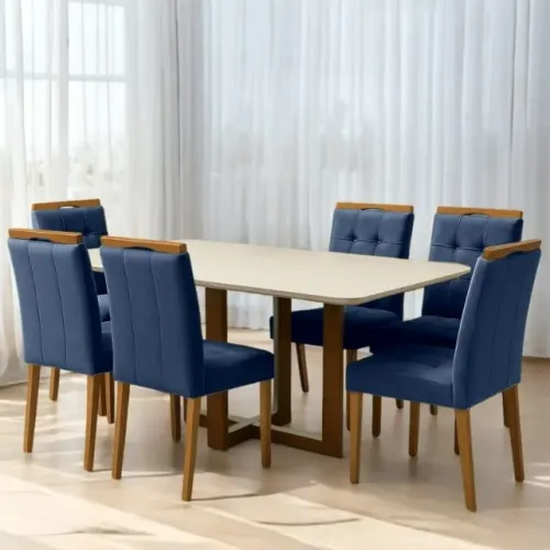 Mesa Atlas  160×80 com 6 Cadeiras Sophia Linho ou Veludo (verifique a disponibilidade)