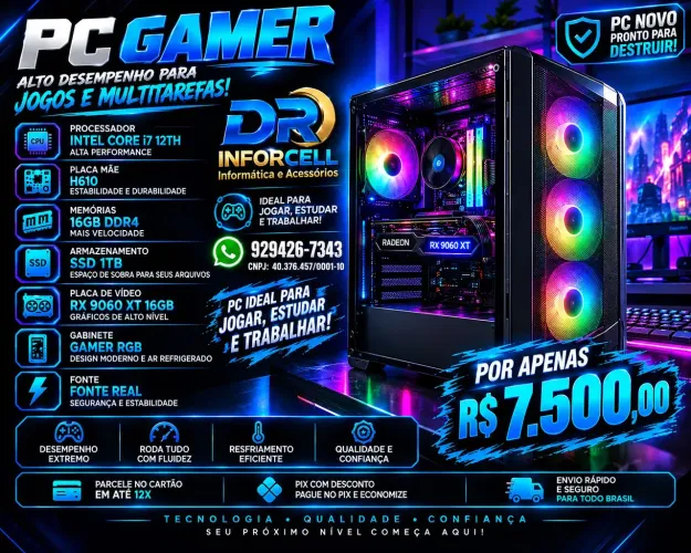 PC GAMER I7 12ª-GERAÇÃO- RX9060XT 16GIGAS