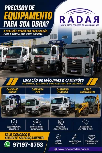 LOCAÇÃO DE MÁQUINAS E CAMINHÕES | ATENDIMENTO EM TODO O BRASIL