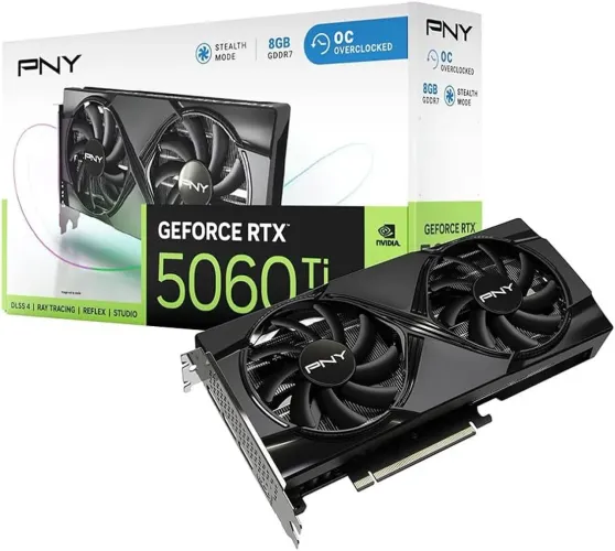 Placa De Vídeo Pny Nvidia Geforce RTX 5060 Ti Dual Oc, 8GB, Gddr7, Dlss, Ray Tracing