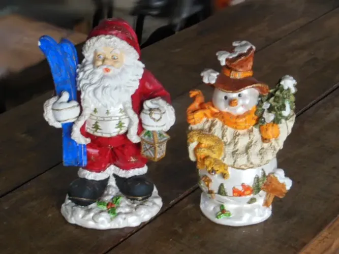 Papai Noel Gesso e Boneco Neve Enfeite Natal Pintado à Mão