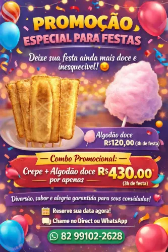 Promoção de crepe e algodão doce 
