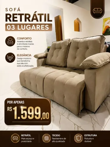 Sofá Retrátil 03 lugares reclinável