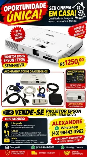 Projetor Epson Super Fino 1775W com Hdmi Top Wxga e Full Hd