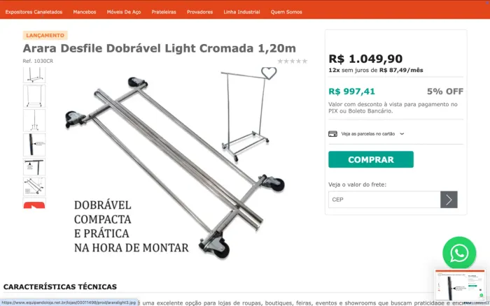 Arara inox (verdadeira de produção de moda, desfile, muito firme, desmontável, pesada)