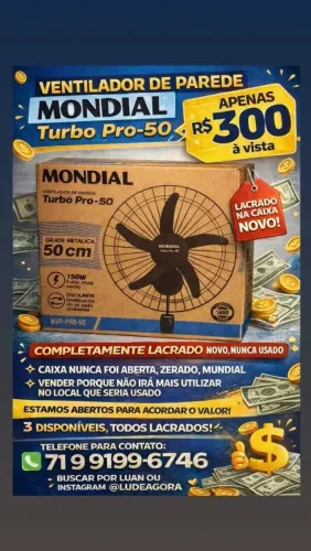 Ventilador de parede, Mondial Turbo Pro-50 (Lacrado na caixa) 3 unidades disponíveis.