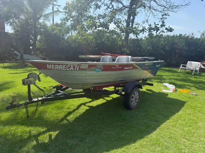 BARCO DE ALUMINIO 420 REFORÇADO MOTOR MERCURY SUPER 18hp NOVO 