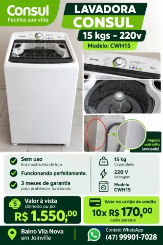 Lavadora de roupas NOVA- Consul - SEM USO-15 kg 220V- com pequena avaria estética