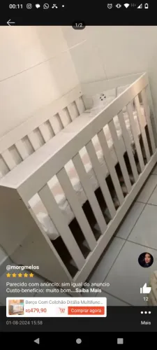 Berço simples com colchão 
