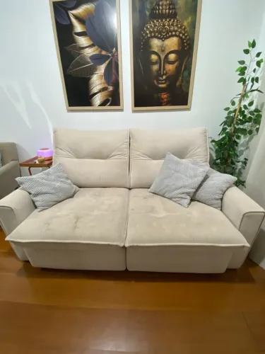 Sofá Retrátil Reclinável 2 Lugares 1,80m Molas Suede Bege