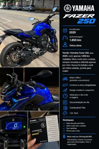 Yamaha Fazer 250 2025 | Única Dona | Apenas 1840 km