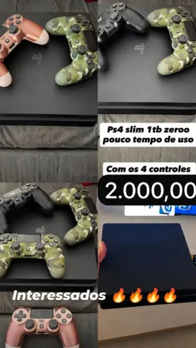 Ps4 slim 1 tb com 4 controles Zero