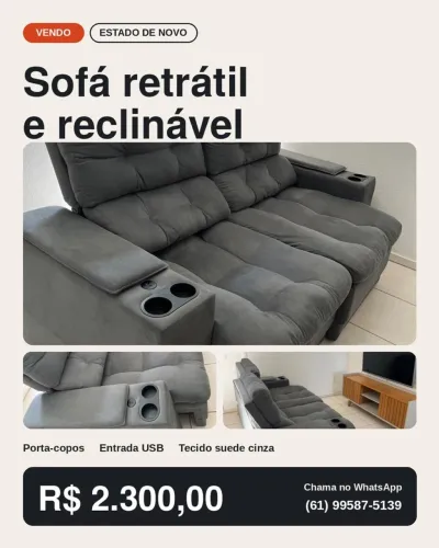 VENDO SOFÁ RETRÁTIL E RECLINÁVEL - ESTADO DE NOVO!