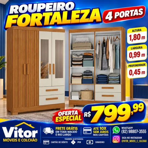 ROUPEIRO FORTALEZA 4 PORTAS 2 GAVETAS 