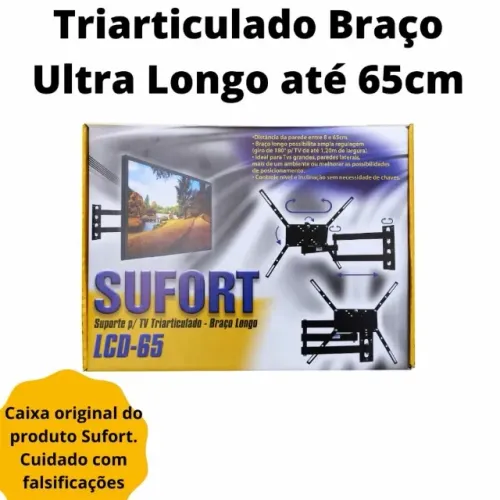 SUPORTE TV TRI ARTICULADO BRAÇO LONGO 65 CM COM INCLINAÇÃO