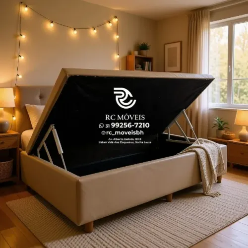 Cama Box Baú Solteiro 88x1,88 Pistão a Gás Corino Caramelo Confortável