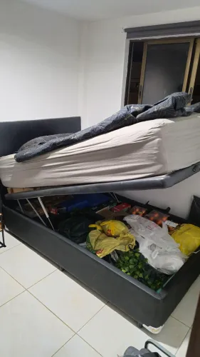 Cama box bau solteirão + Colchão de molas reversível + Cabeceira