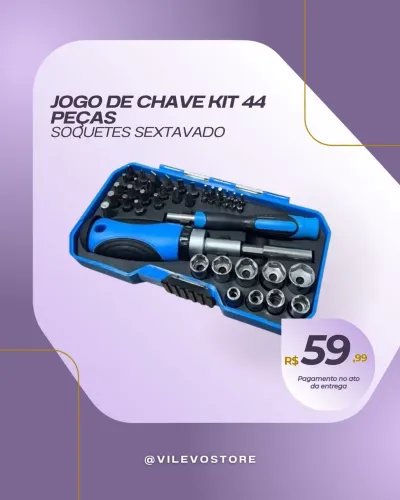 Jogo de chave Soquetes Sextavado kit com 44 peças