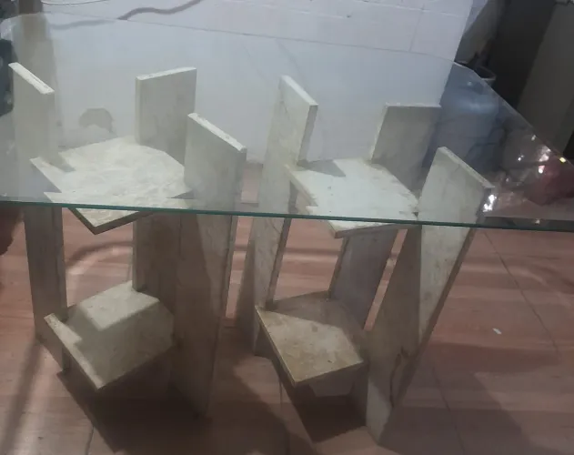 Mesa de vidro com base de mármore 120x80cm acompanha 4 cadeiras