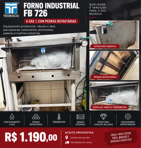 Forno Industrial a Gás Tedesco FB 726 com Pedras Refratárias