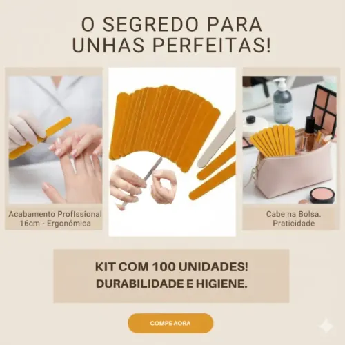 Kit Atacado 100 Lixas de Unha de Madeira 16cm - Profissional