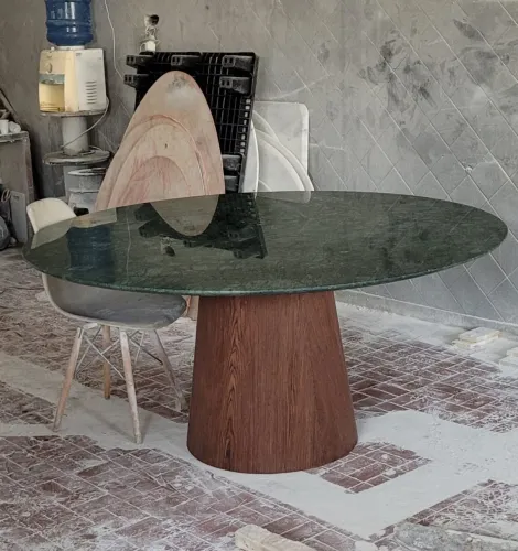 Base cone imbuia + tampo redondo 130cm verde Guatemala 