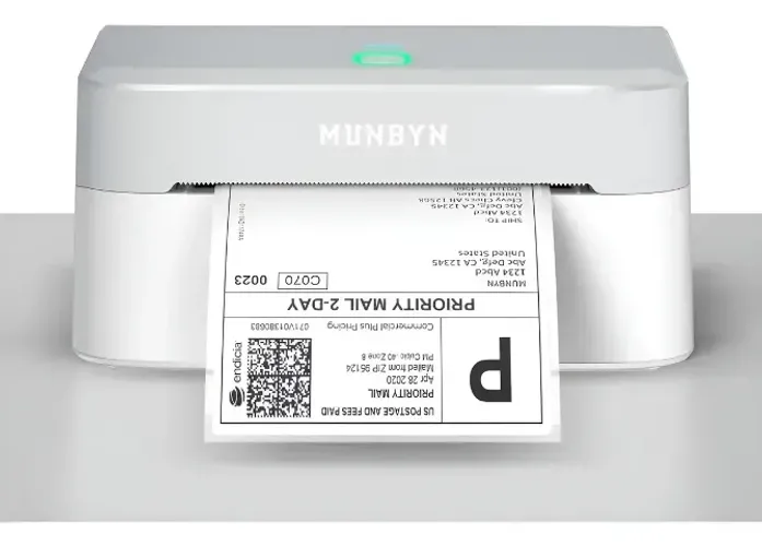 Impressora Térmica Bluetooth MUNBYN RW403B com Suporte de Etiquetas e 2 Rolos de Etiquetas
