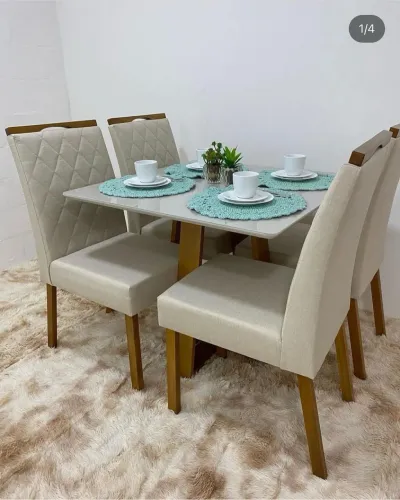 Mesa de Jantar 120x80 Com 4 Cadeiras 100% Madeira