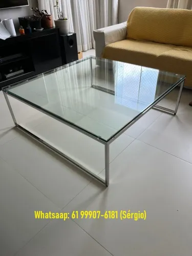 Mesa de Centro de vidro, pés cromados 1,20m x 1,20m (Vidro de 1,5mm)