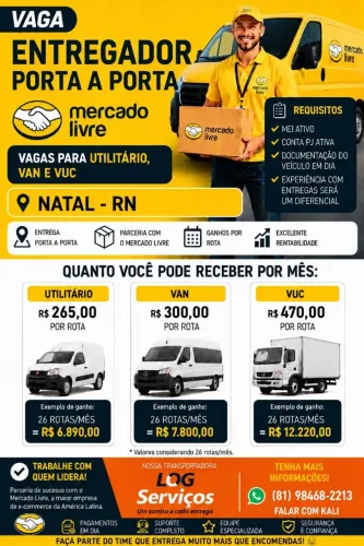 VENHA SER NOSSO MOTORISTA MERCADO LIVRE NATAL