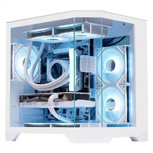 Gabinete Gamer K-Mex Aquário Ângulo, CG-W1KV, Lateral e Frontal em Vidro, Sem Fan, Branco 