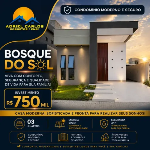 Casa com 03 quartos, piscina e energia solar no Bosque do Sol