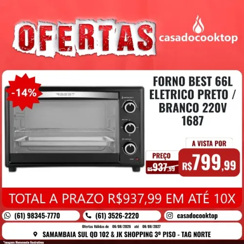 FORNO BEST 66L ELETRICO PRETO/BRANCO 220V 1687