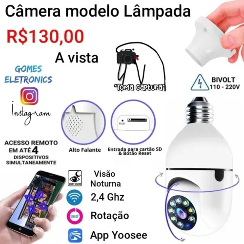 Camera de segurança IP modelo Lâmpada com movimento de 360° (Loja Fisica)