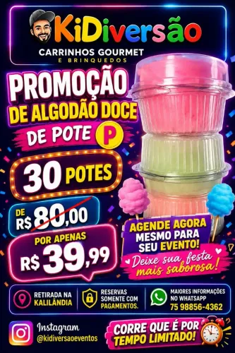 Algodão doce de pote tamanho P com preço imbatível 