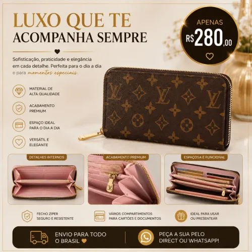 Carteira de zíper feminina