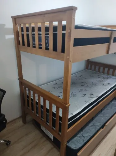 Bicama madeira maciça com cama auxiliar