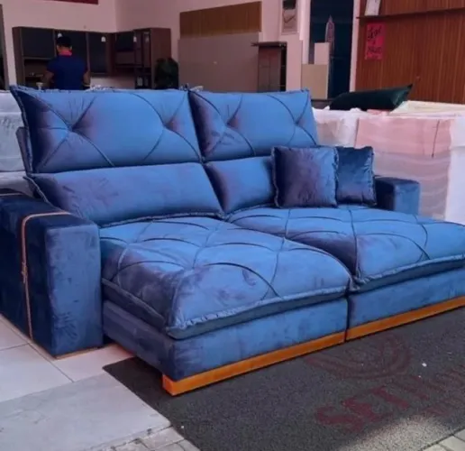 Sofá Retrátil Azul Sala Premium 2,00 m