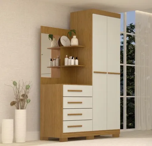 Guarda-Roupa Compacto Elegance 2 Portas com Espelho e 4 Gavetas