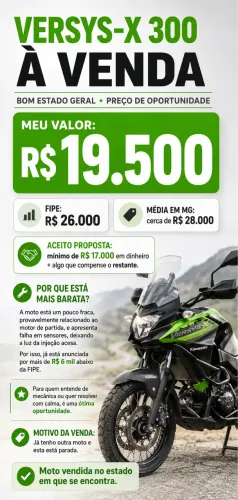 Kawasaki Versys-X 300 2018 - abaixo da FIPE para vender rápido