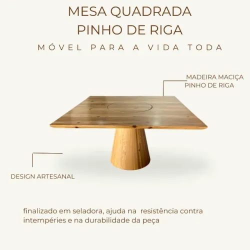 Mesa Quadrada Madeira Maciça Pinho De Riga 148x148x82cm