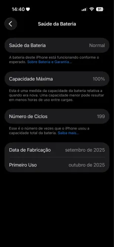 iPhone 17 pro laranja 256 100% de bateria 